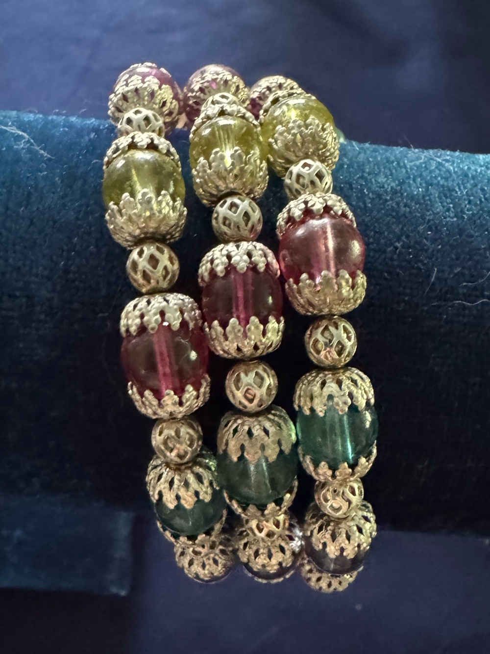 Silver-Tone Multi-Color Glass Bead Stretch Bracelet